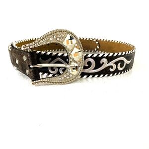 Nocona Belt Womens XL Brown Leather Cowgirl Rhinestone Western Embroidered Rodeo